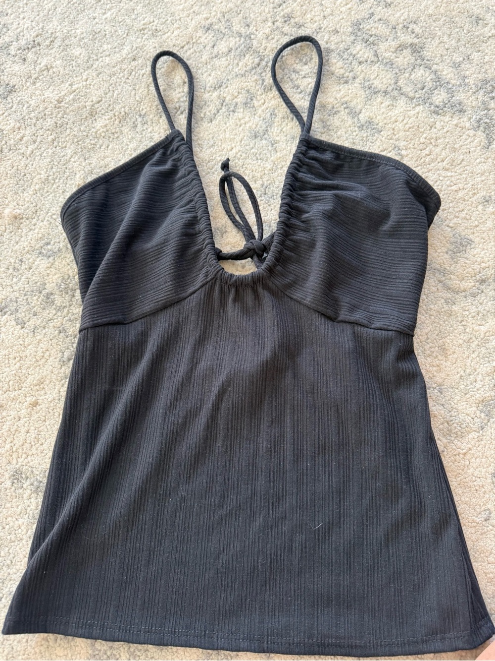 Lulus NWT Black Ribbed Cami Top Tie Front Keyhole Cutout